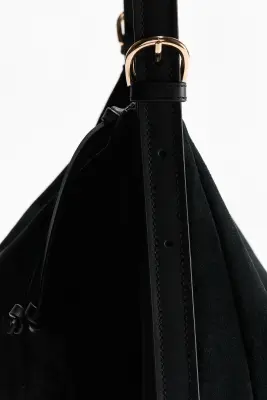 Sac porté épaule en cuir velours fendu - Noir — photo 3