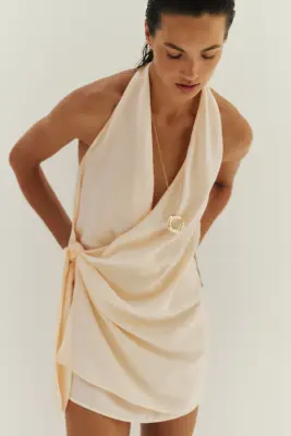 Robe de plage croisée avec dos nu - Abricot pâle