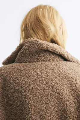 Veste oversize en tissu Teddy bear - Taupe foncé — photo 4