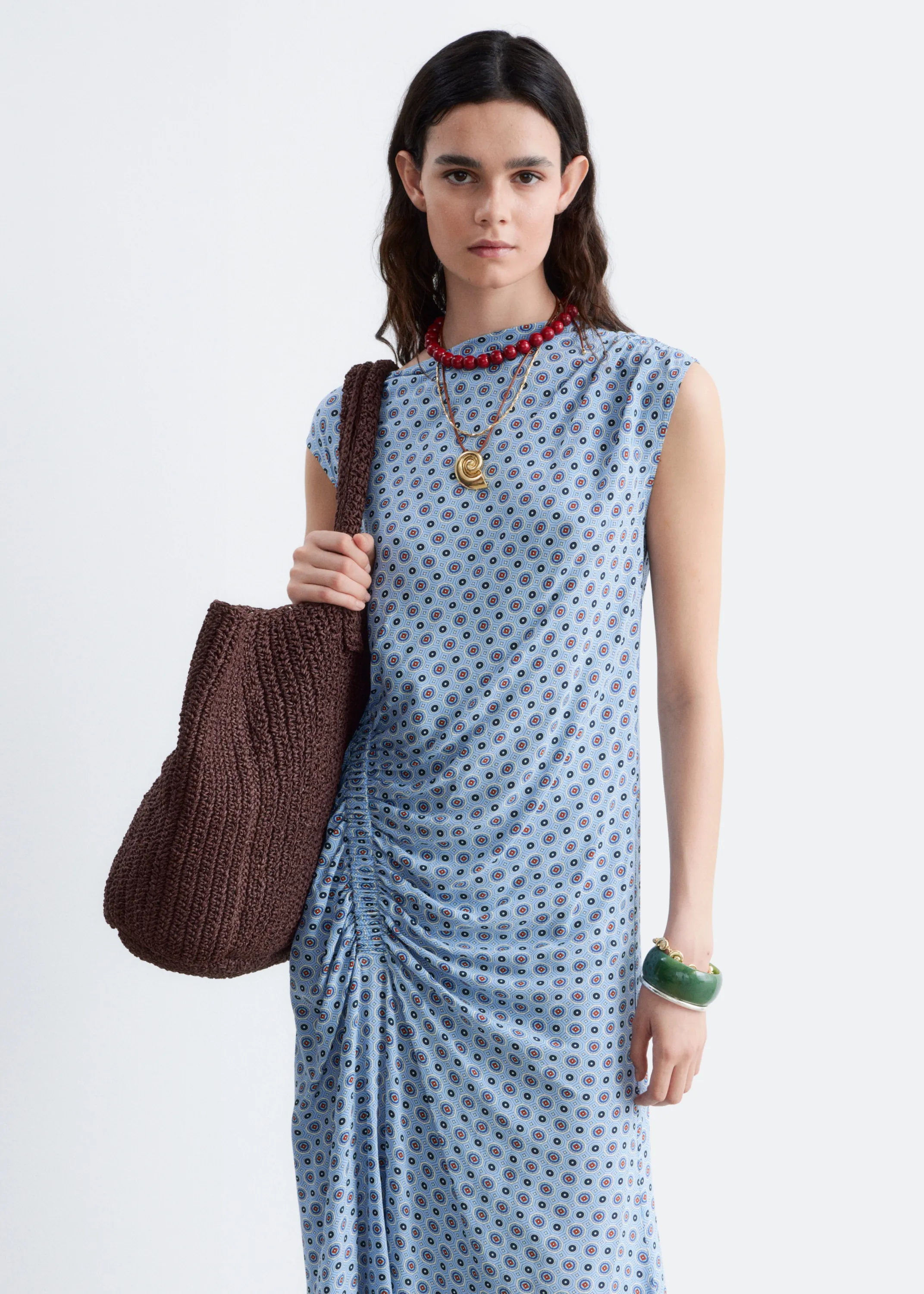 Robe midi à encolure bateau - Bleu/Imprimé