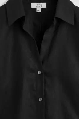 ROBE-CHEMISE COURTE EN LIN À COL OUVERT - NOIR — photo 5