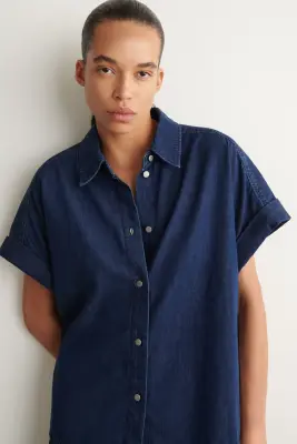 CHEMISE MANCHES COURTES DENIM - BLEU FONCÉ — photo 3