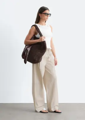 Pantalon à cordon de serrage en sergé de coton - Beige — photo 5