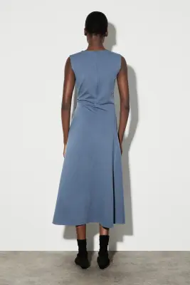ROBE MIDI EN JERSEY À FINITION TORSADÉE - BLEU — photo 3