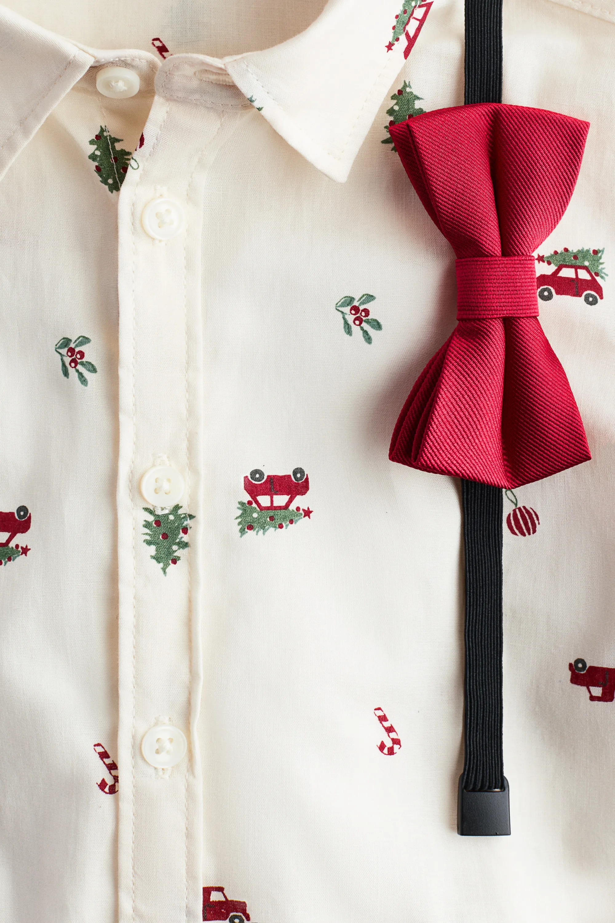 Ensemble 2 pièces chemise et nœud papillon - Crème/Noël