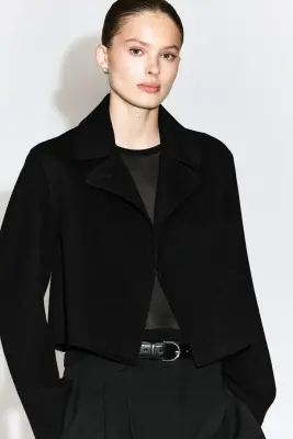VESTE OVERSIZE COURTE EN LAINE DOUBLE FACE - NOIR — photo 4
