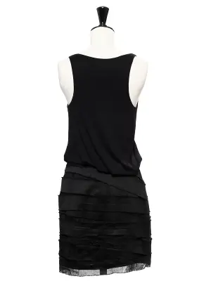 Robe en soie plissée et jersey de coton noir Prix boutique 1200€ Taille S — photo 2