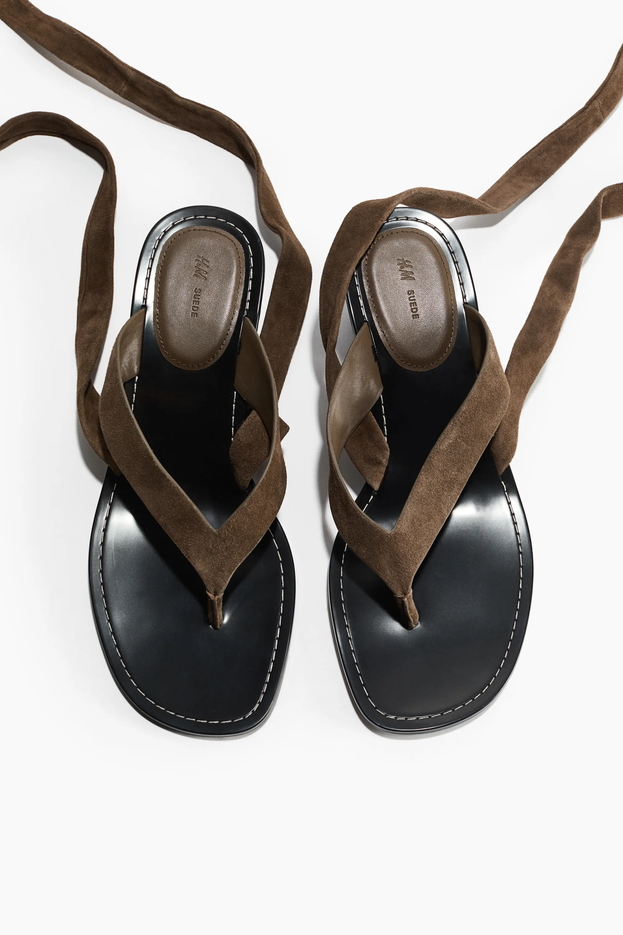 Sandales à talon en cuir velours - Vert kaki