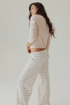 Pantalon en coton mélangé - Blanc/rayures roses — photo 3