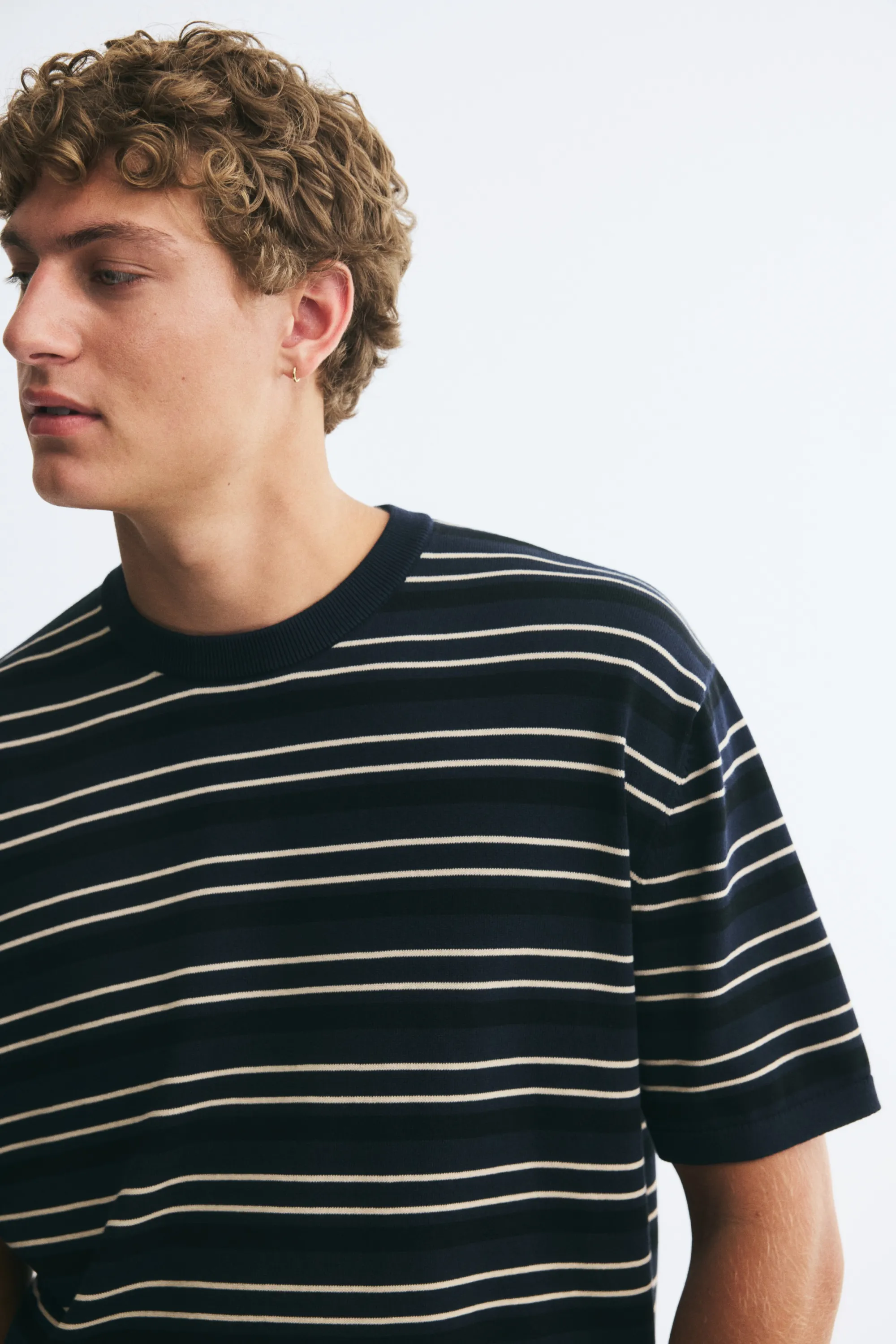 T-shirt Relaxed Fit en maille - Bleu marine/rayé