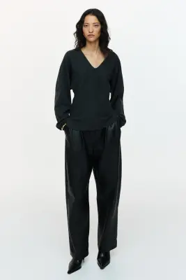Top à encolure en V en maille - Gris foncé — photo 2