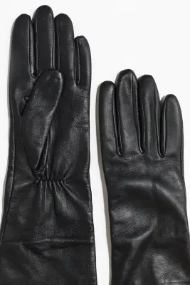 Gants longs en cuir - Noir — photo 2