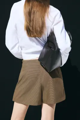 Jupe-short avec détail ceinture - Beige/motif pied-de-poule — photo 3