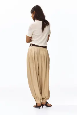 Pantalon plissé à jambes ballon - Beige — photo 3
