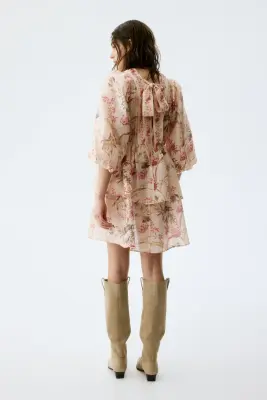 MAMA Robe en lin mélangé - Beige clair/fleuri — photo 2