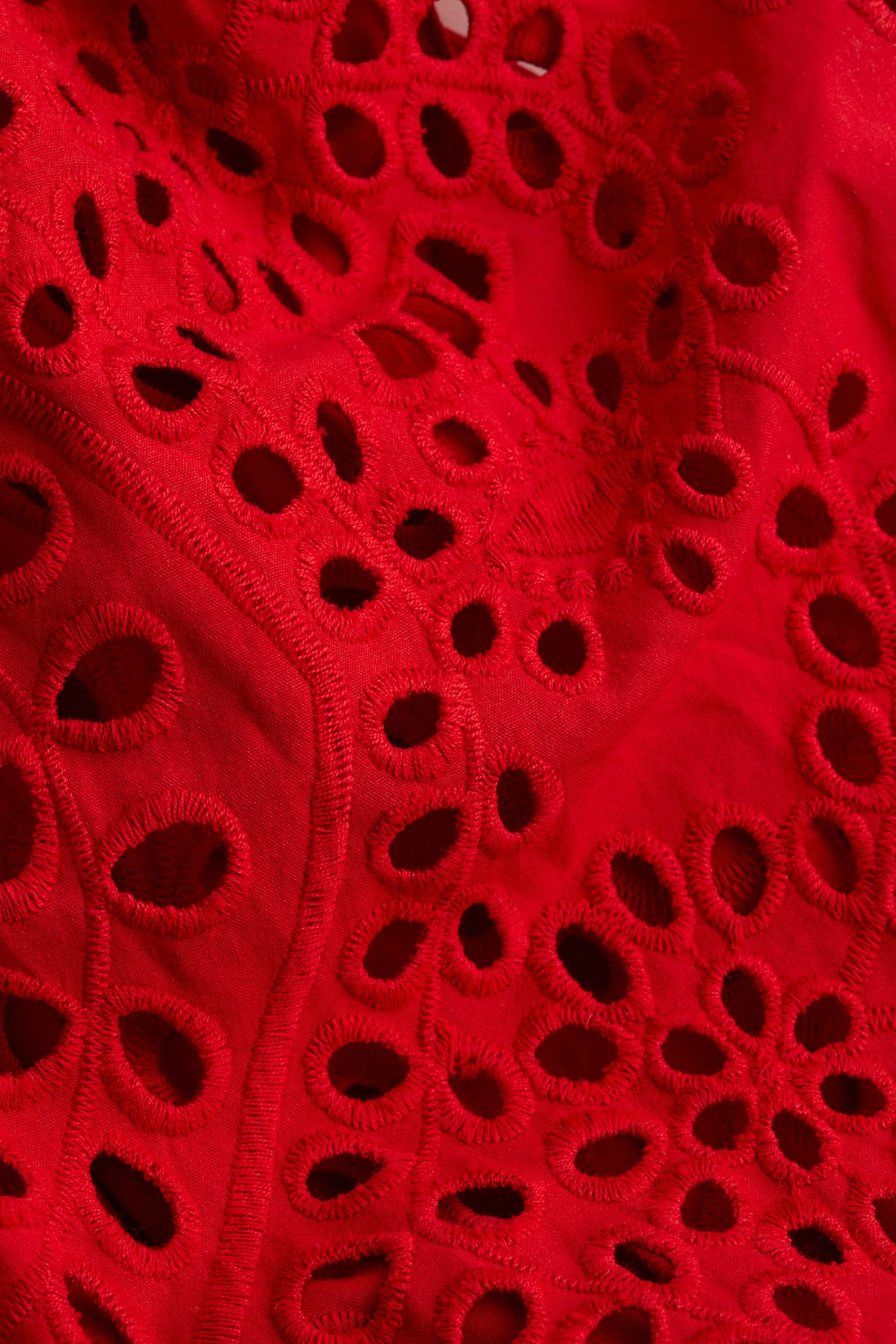 Robe avec manches en broderie anglaise - Rouge