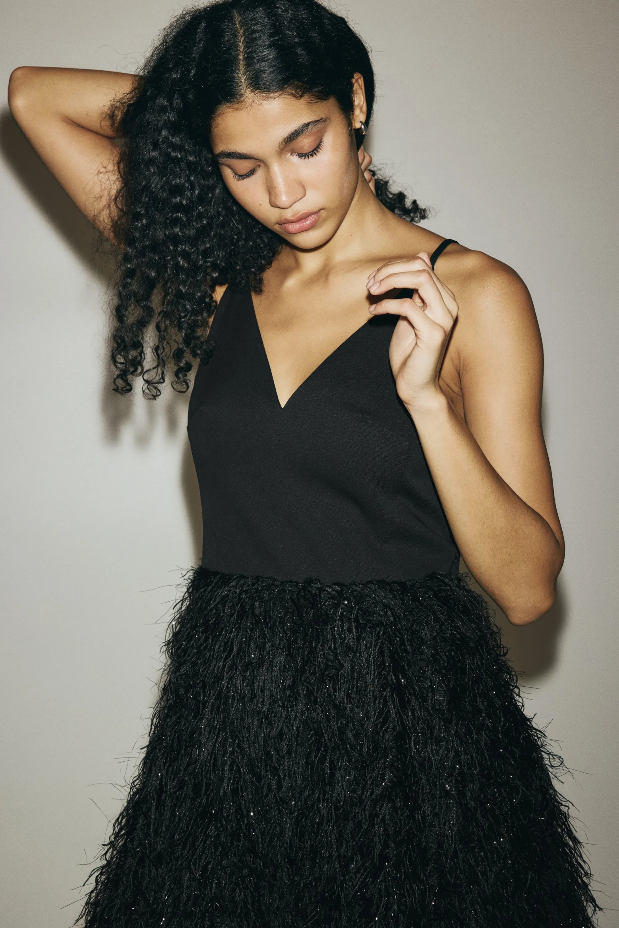 Robe à bretelles fines avec jupe corolle - Noir