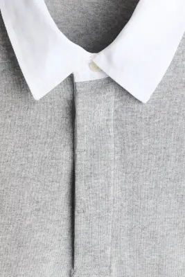 Polo Loose Fit en coton - Gris chiné/color block — photo 4