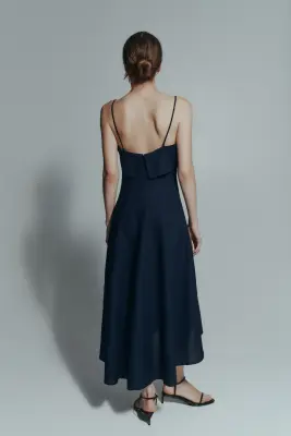 Robe à bretelles fines en lin mélangé - Bleu foncé — photo 4