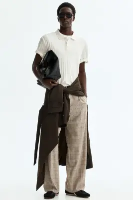 Polo Slim Fit en jersey texturé - Crème — photo 1