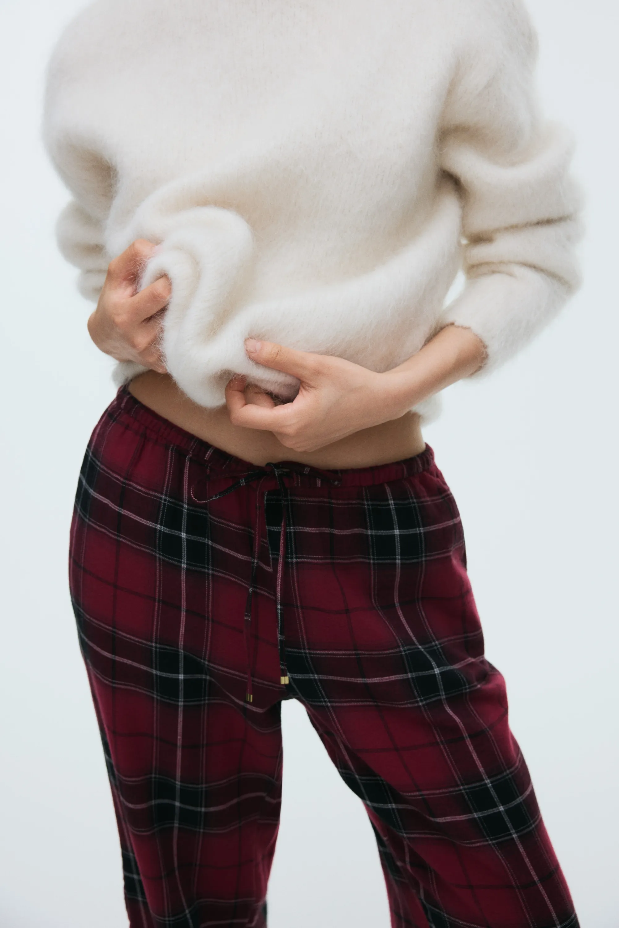Pantalon avec cordon de serrage - Rouge/carreaux