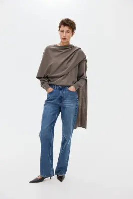 Cashmere-blend scarf-detail jumper - Taupe — photo 1