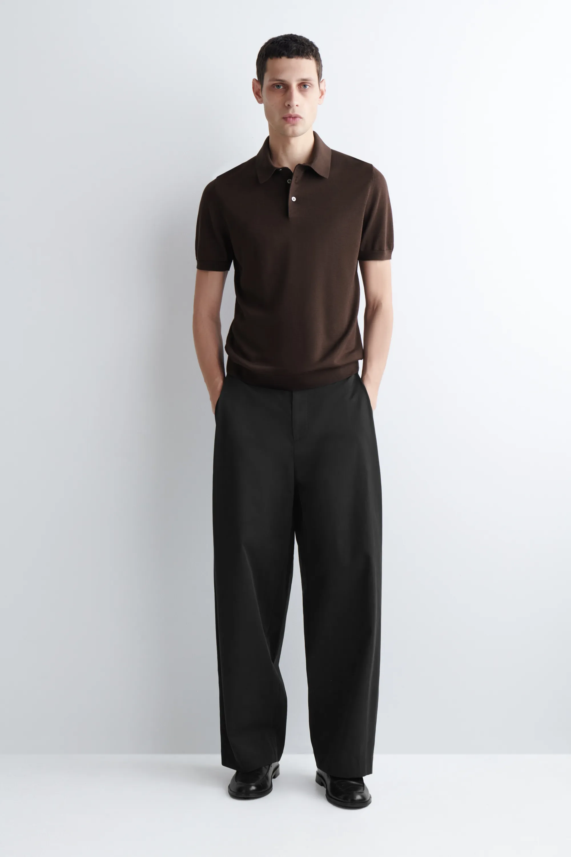 POLO SLIM EN MAILLE DE SOIE - BRUN