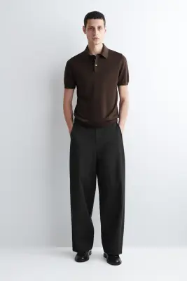 POLO SLIM EN MAILLE DE SOIE - BRUN — photo 1
