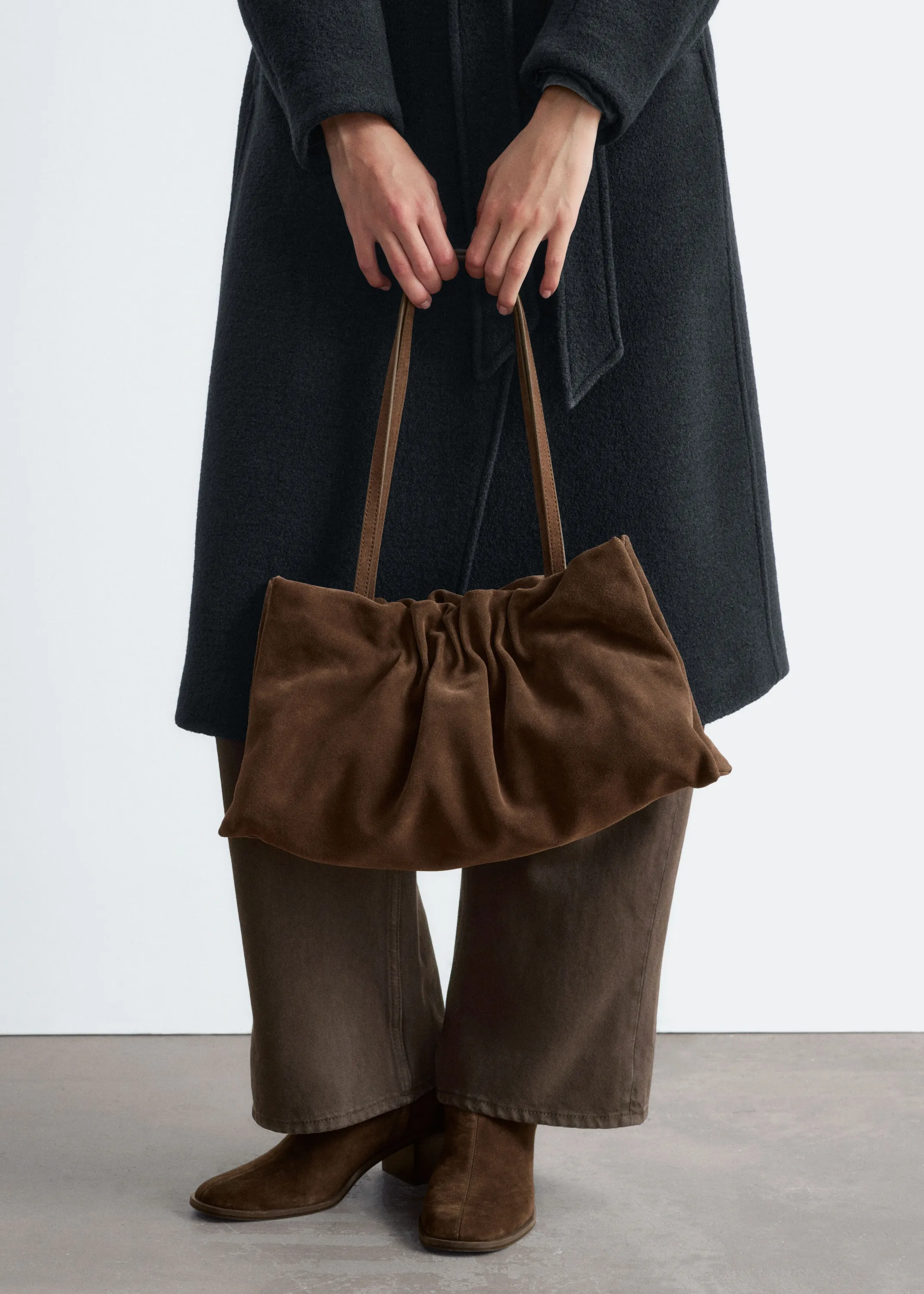 Sac porté épaule froncé en cuir - Marron Clair
