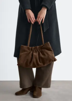 Sac porté épaule froncé en cuir - Marron Clair — photo 1
