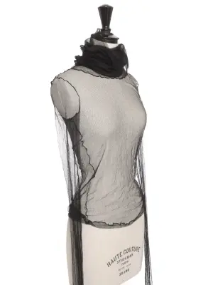 Top manches longues col roulé en tulle de soie noir Prix boutique 2000€ Taille XS — photo 3