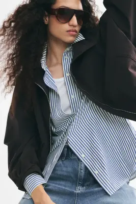 Chemise oversize en tissu ratière - Bleu ancien/rayé — photo 3