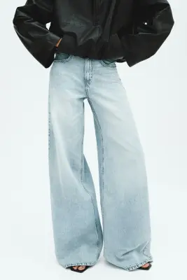 Wide High Waist Jeans - Bleu denim clair — photo 3