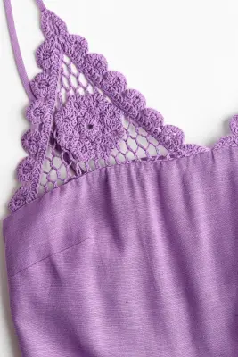 Robe en lin mélangé façon crochet - Violet — photo 3