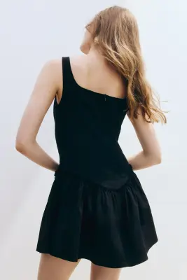 Flared-skirt crêpe dress - Noir — photo 4