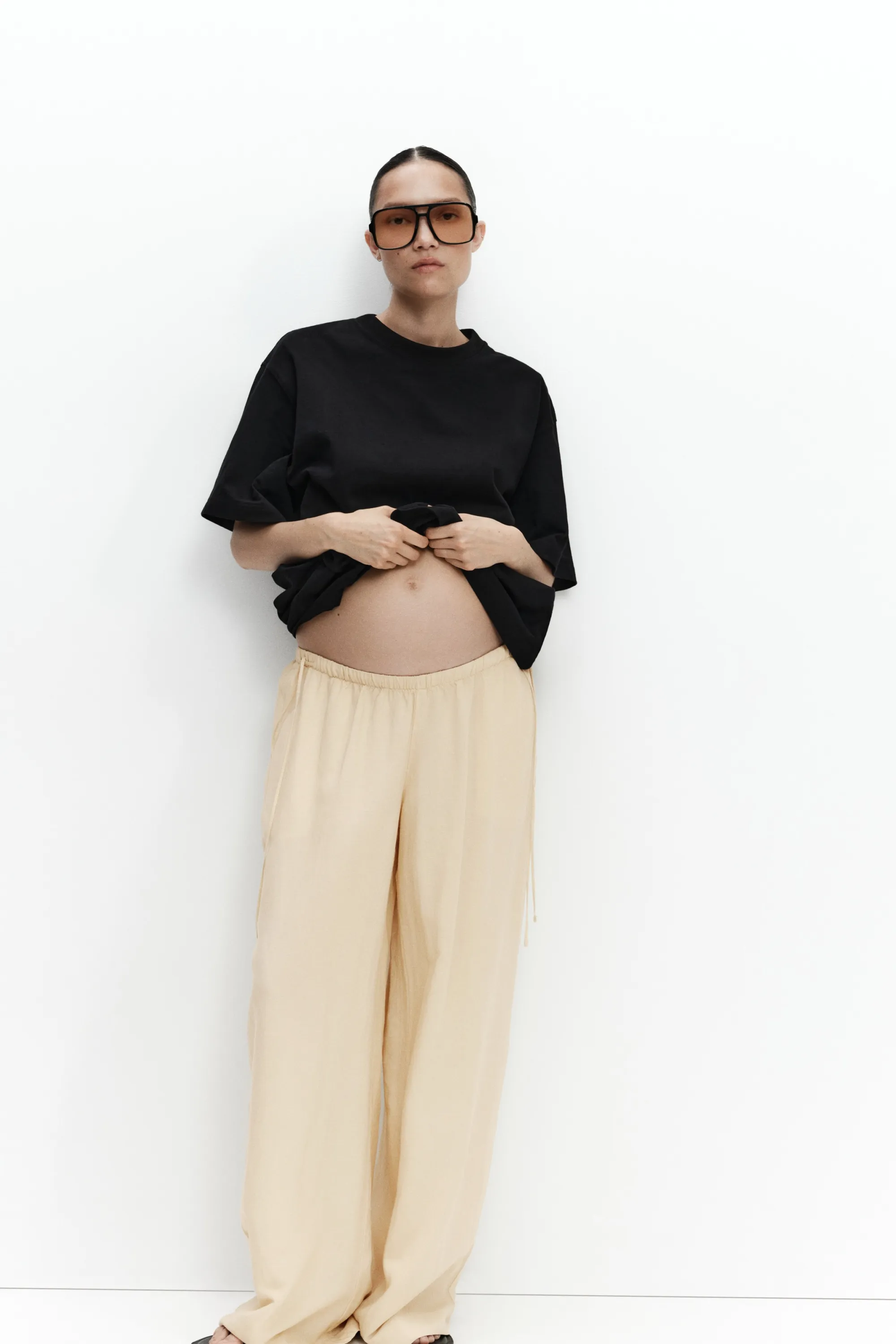 MAMA Pantalon à cordon en lin mélangé - Jaune clair