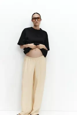MAMA Pantalon à cordon en lin mélangé - Jaune clair — photo 1