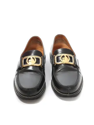 Mocassins bout rond en cuir glacé noir ornament doré Prix boutique 850€ Taille 38 — photo 4