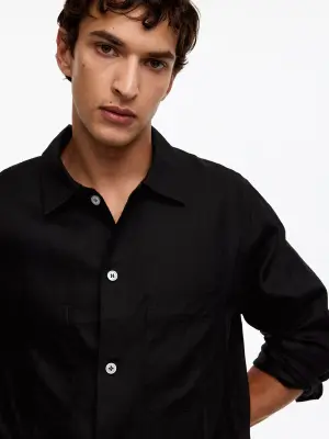 Chemise décontractée en lin - Noir — photo 3