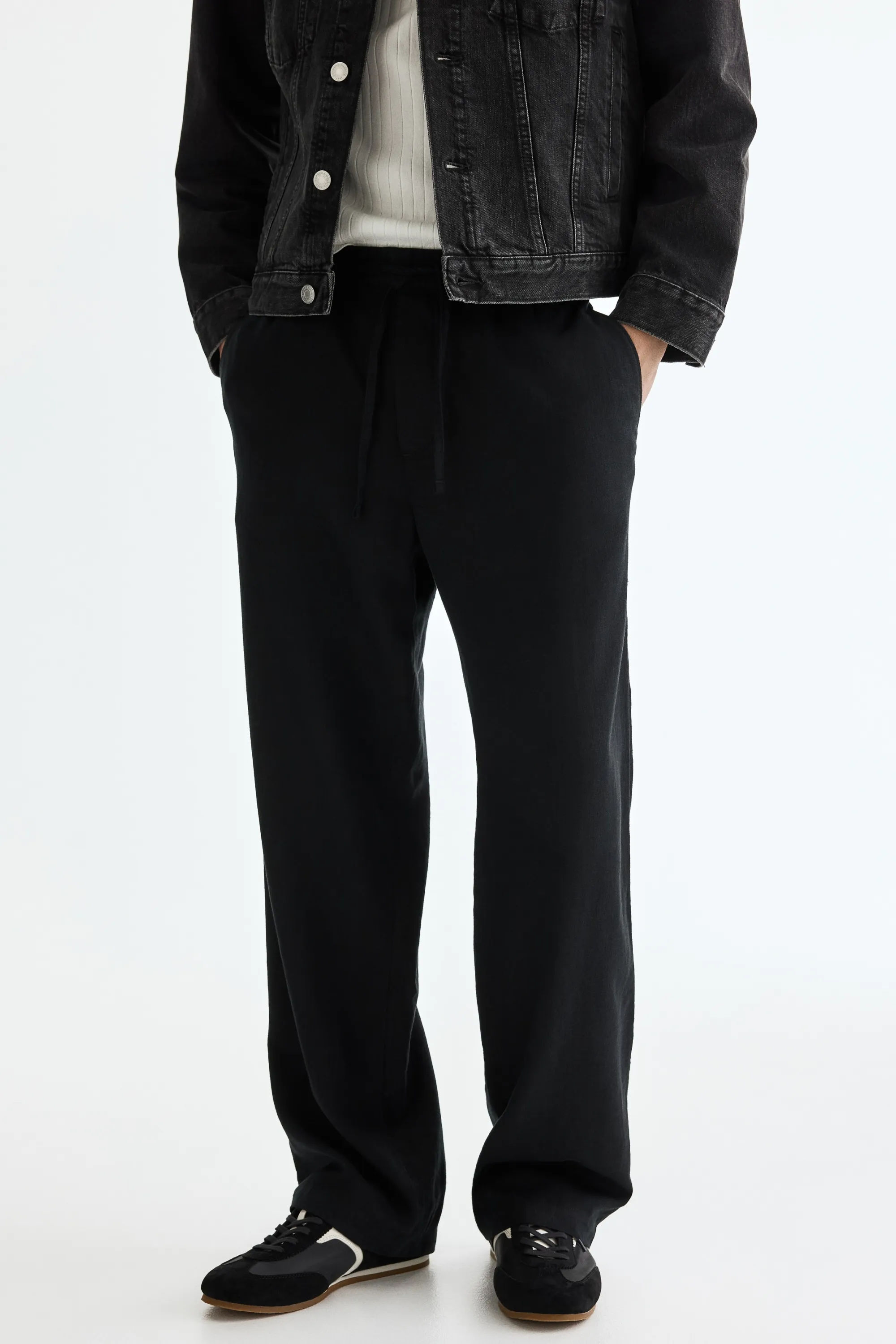 Pantalon Relaxed Fit en lin mélangé - Noir