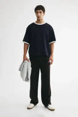 T-shirt boxy Relaxed Fit en coton - Bleu marine — photo 1