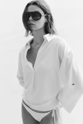 Chemise popover oversize - Crème — photo 2