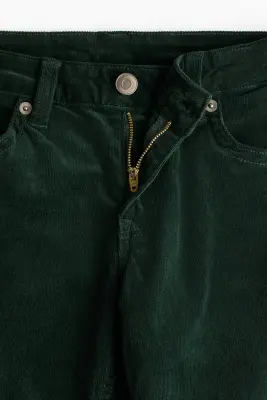 Pantalon évasé en velours côtelé - Vert foncé — photo 1
