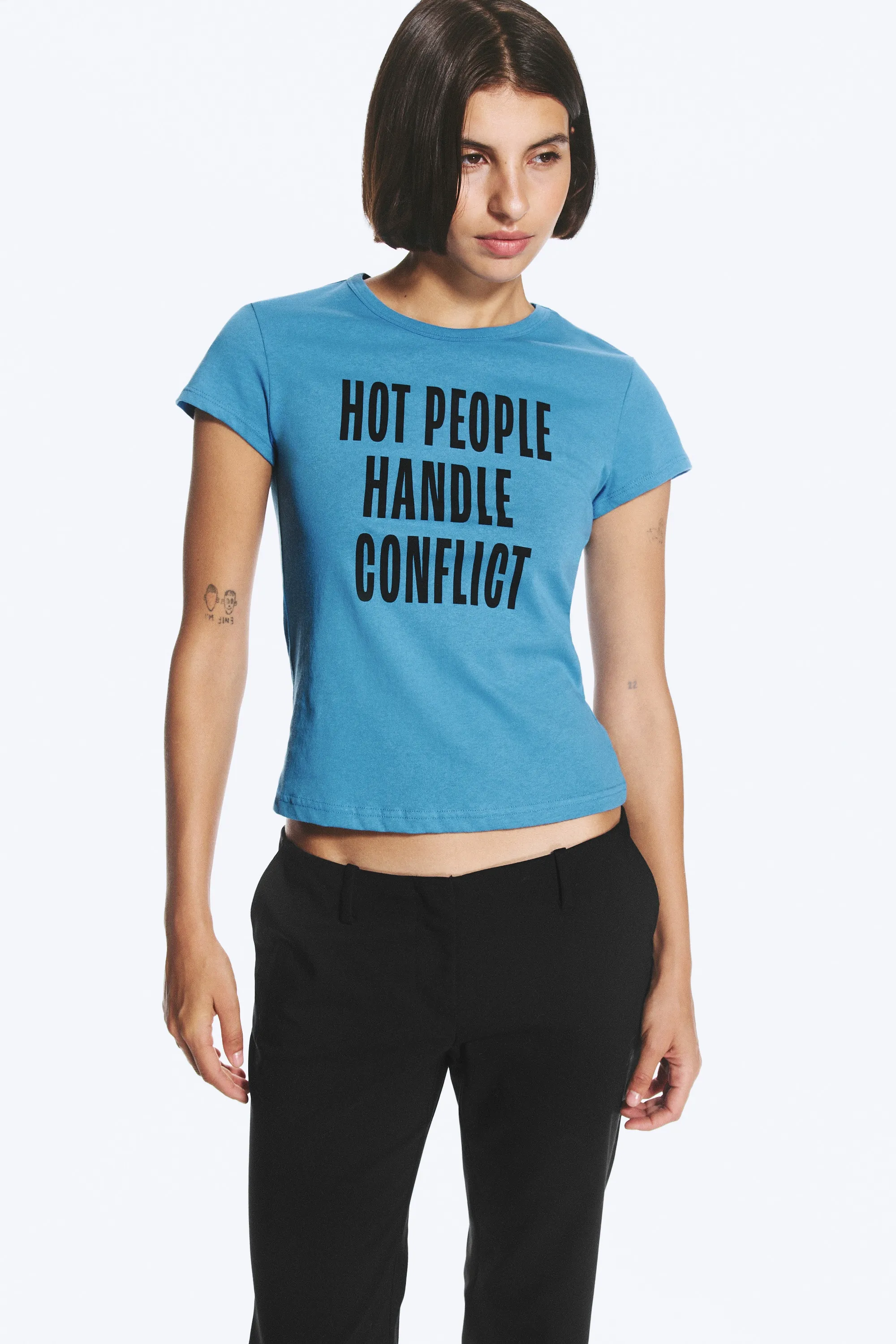 T-shirt carré imprimé à manches courtes - Bleu