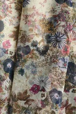 Jupe en crêpe avec taille smockée - Beige/fleuri — photo 4