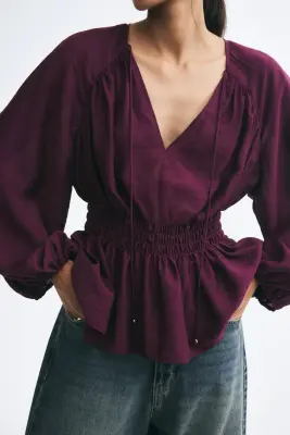 Blouse smockée - Violet foncé — photo 1