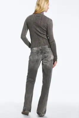 Cardigan côtelé ajusté - Gris foncé délavé — photo 3