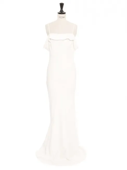 Robe de mariée longue Olivia en satin blanc épaules dénudées Prix boutique 1160€ Taille XS