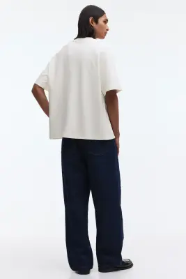 T-shirt Loose Fit en interlock - Crème — photo 3