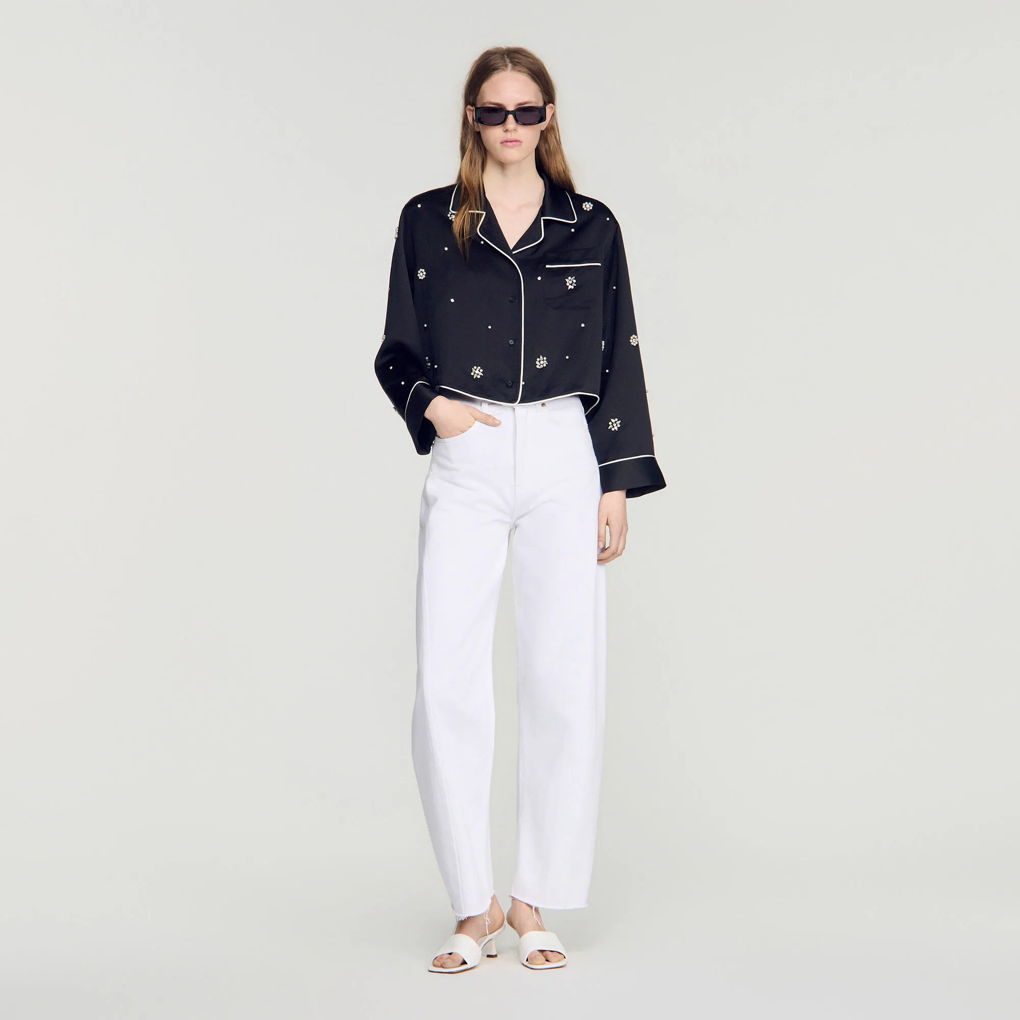 Chemise brodée perles et strass